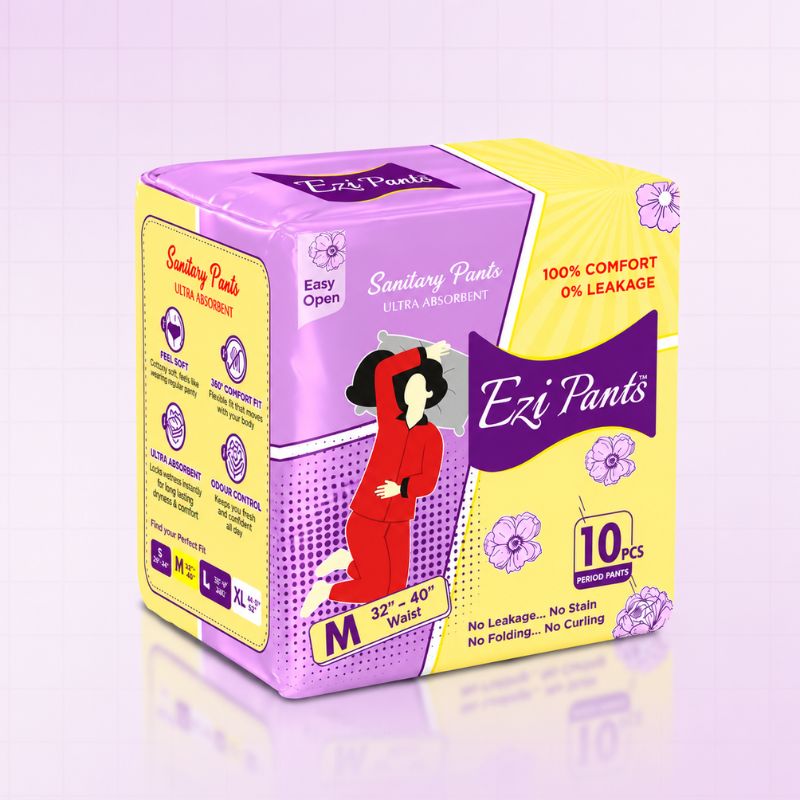 EziPants Ultra Absorbent Sanitary Pants (Medium) | 12-Hour Leak Protection | Pack of 10