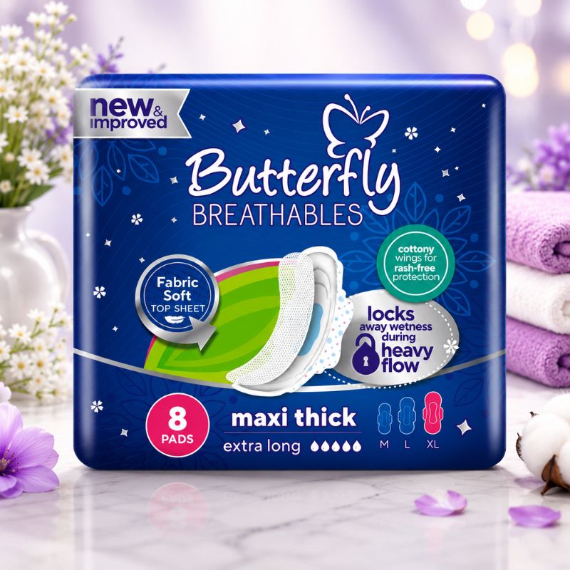 Butterfly Maxi Thick Extra Large Sanitary Pads – 8 Pads | Extra Absorbent & Leak Protection