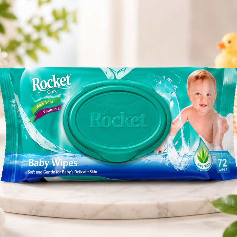 Rocket Premium Baby Wipes  (72 Sheets Each) | Aloe Vera, Soap-Free & Dermatologically Tested