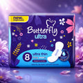 Butterfly Ultra Thin Economy Pack Long Sanitary Pads – 8 Pads | Soft, Dry & Leak Protection