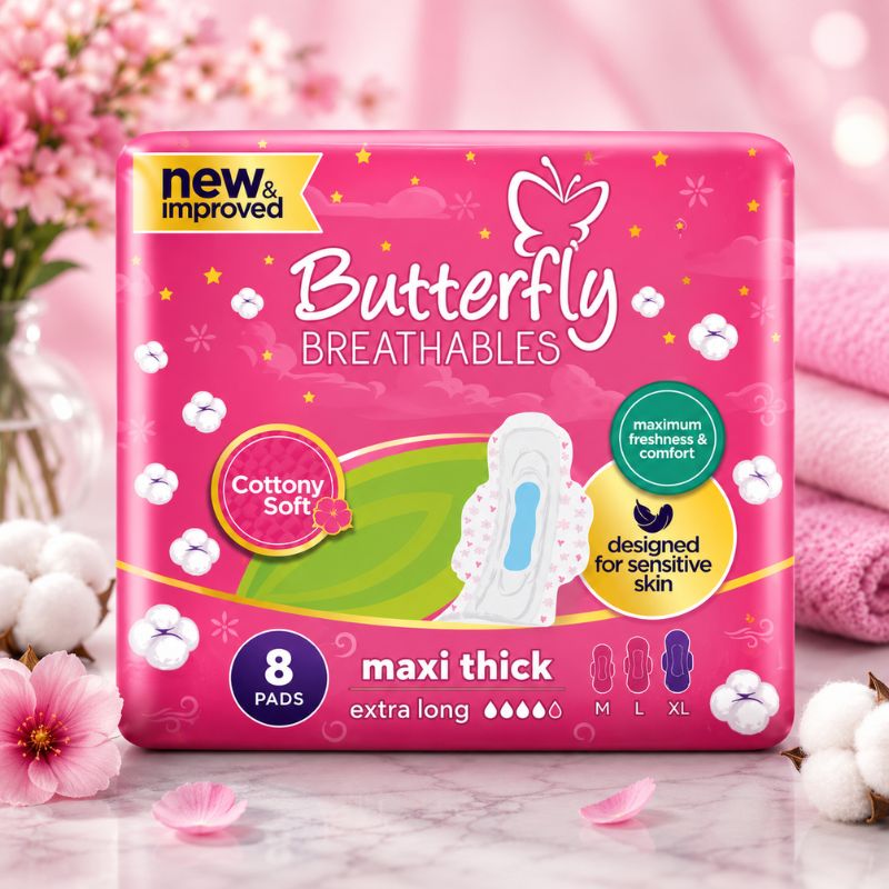 Butterfly Breathables Maxi Thick Cottony Extra Long Sanitary Pads – 8 Pads